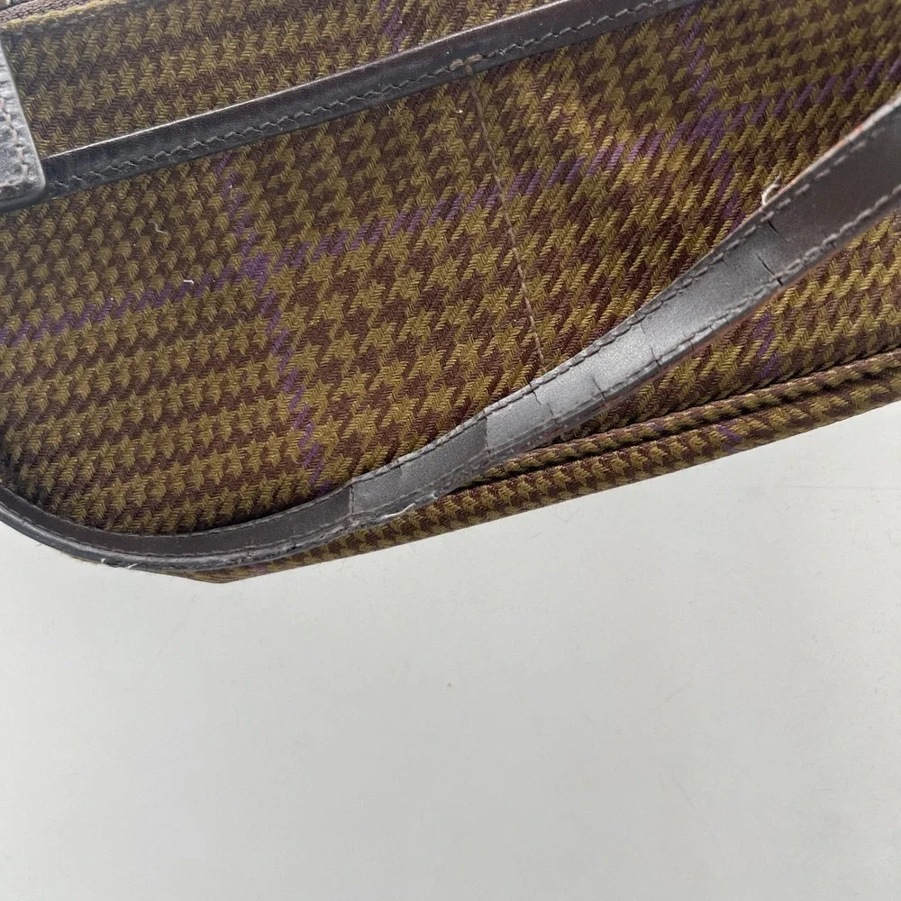 Ralph Lauren Mini Baguette Handbag Houndstooth Preppy 90s Brown Purple Shoulder